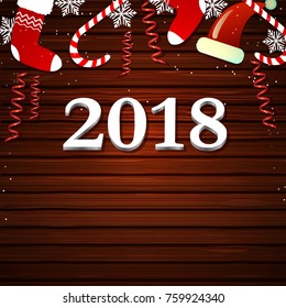 Wood tree texture with christmas objects over it 2018