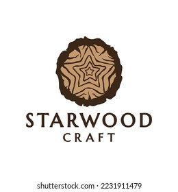 Wood Tree Trunk Ring and symbol star on wood texture, of wood tree logo vector, isolated