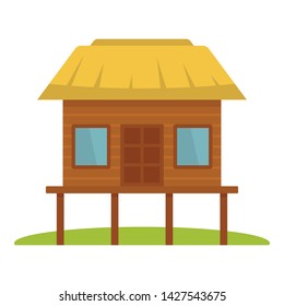 Wood tropical house icon. Flat illustration of wood tropical house vector icon for web design