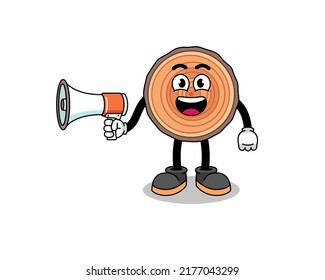 wood trunk cartoon illustration holding megaphone , character design