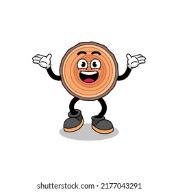 wood trunk cartoon searching with happy gesture , character design