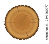 Wood trunk cut with tree rings texture. Wooden stump or circle log slice with annual rings. Round brown pine cut isolated on white background, vector cartoon illustration