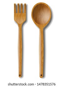 wood utensil, fork, spoon and kitchenware