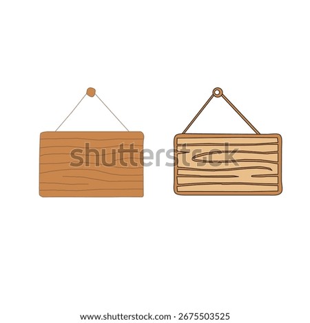 Wood Vector Collection. Wooden Frame Illustration. Rustic Signboard and Hanging Label. Timber Badge Icon Set. Natural Wood Grain Shapes and Decorative Elements.
