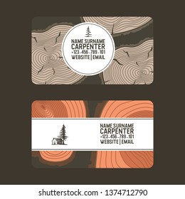 Wood vector pattern business card wooden circle rings tree log lumbers logging trunks and hardwood timbered materials in sawmill illustration backdrop lumbering set of firewoods background.