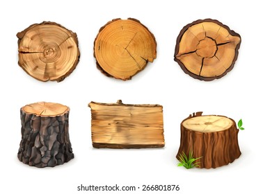 Wood, vector set banners and signs