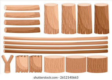Wood vector set. Wood material illustration from tree
