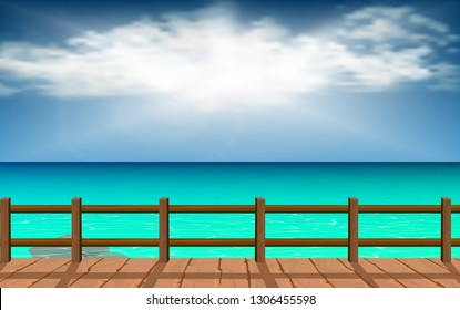 Wood walkways with clear water at the beach