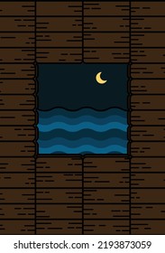 wood wall and the sea background illustration, flat design