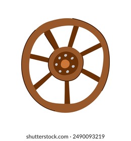 wood wheel ancient cartoon. antique mill, first evolution, cart age wood wheel ancient sign. isolated symbol vector illustration