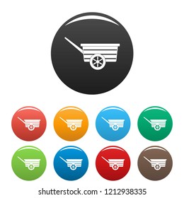 Wood wheelbarrow icons set 9 color vector isolated on white for any design