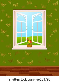 Wood window in a home interior