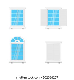 wood window set isolated on white background. vector illustration