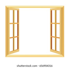 wood windows opening with white background