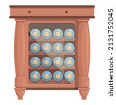 Wood wine cabinet icon cartoon vector. Alcohol bar. Kitchen shelf
