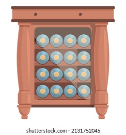 Wood wine cabinet icon cartoon vector. Alcohol bar. Kitchen shelf