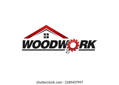 Wood work carpentry logo design circular saw home roof house illustration carpenter lumberjack sawmill icon symbol