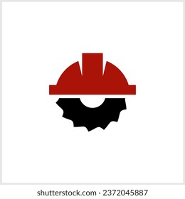 Wood work carpentry logo design circular saw home roof helmet illustration carpenter lumberjack sawmill icon symbol