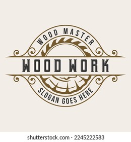 Wood Work Carpentry Logo Vintage Badge Label Design Illustration Vector