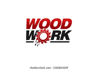 Wood Work Circular Saw Mill Logo Grunge Splitting Wood Machine Icon Symbol Typography 