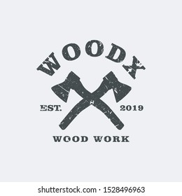 Wood Work Logo Concept With Hatchet Silhouette Woodx Vintage 