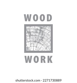 Wood work logo design template. Carpentry  professional service.  Cross section of a tree. Logo in gray for your  design. EPS10.