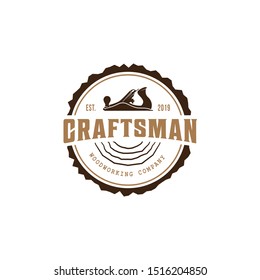 Wood work logo design template.creative badge for woodwork company.