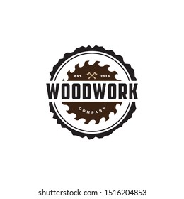 Wood work logo design template.creative badge for woodwork company.