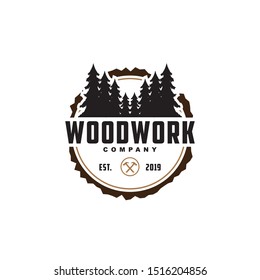 Wood work logo design template.creative badge for woodwork company.