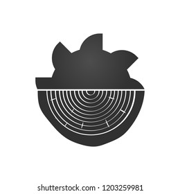 wood work logo with sawed wood isolated on background for wood master, carpentry service and sawmill service. Wood work stamp and manufacture banner. Vector illustration.