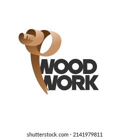 Wood Work Logo Template. Vector Emblem With A Wooden Chip. Stock Vector Illustration For Woodwork Shop Or Carpentry.