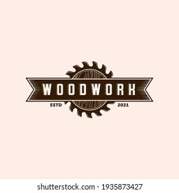Design der Vektorgrafik-Logos von Holzarbeiten.  Logo-Vorlage für Holzmeister, Sägewerk und Zimmerservice. Design-Inspiration für Holz und Säge-Logos