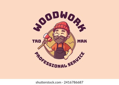 Wood Worker Mascot Cartoon Logo
