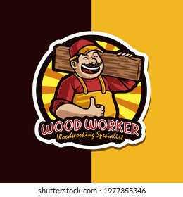 Wood Worker Mascot Logo Illustration