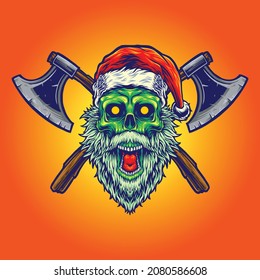 Wood Working Axe Skull Merry Christmas Vector illustrations for your work Logo, mascot merchandise t-shirt, stickers and Label designs, poster, greeting cards advertising business company or brands.