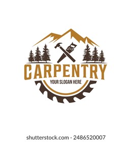 Diseño de logotipo de trabajo de madera con concepto único creativo Premium