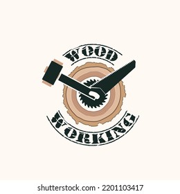 Wood Working Logo, Design For Wood Shop, Wood Worker, Wood Industry Vector Illustration