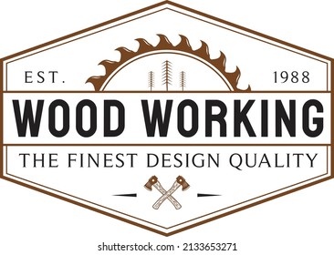 Wood working retro vintage type logo design. Axe logo