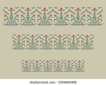 Woodblock printed seamless ethnic floral border