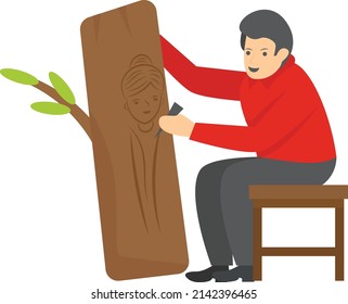 woodcarver Concept, wood sculpture art vector color icon design, Crafting occupations symbol, hobby and art works Sign, Creative People stock illustration