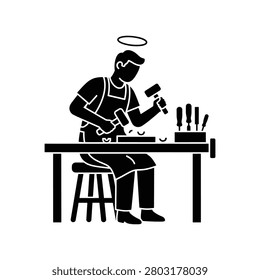 Woodcarver Craft Artisan Solid Silhouette Icon Design Collection