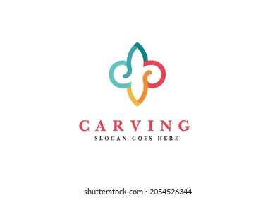 Woodcarving logotype Illustration. Woodcarving logotype Illustration for decoration ornament, vintage style logo, engraving logo. wood engraver logo design