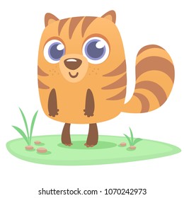 Woodchuck or chipmunk cartoon character. Forest animal vector illustration of chipmunk standing on the grass