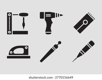 Woodcraft woodworking tools solid icons collection perfect for carpentry services workshop guides and creative production assets