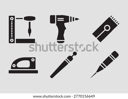 Woodcraft woodworking tools solid icons collection perfect for carpentry services workshop guides and creative production assets