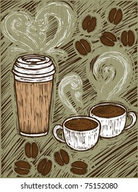 woodcut coffee illustration