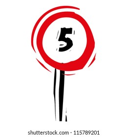 woodcut engrave illustration of road sign "speed limit 5"