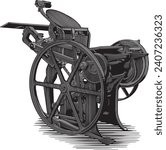 Woodcut illustration of a letterpress printing press.