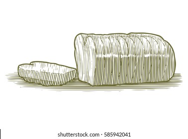 Woodcut illustration of a loaf of sliced bread.