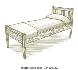 Woodcut Illustration Of An Old Bed.